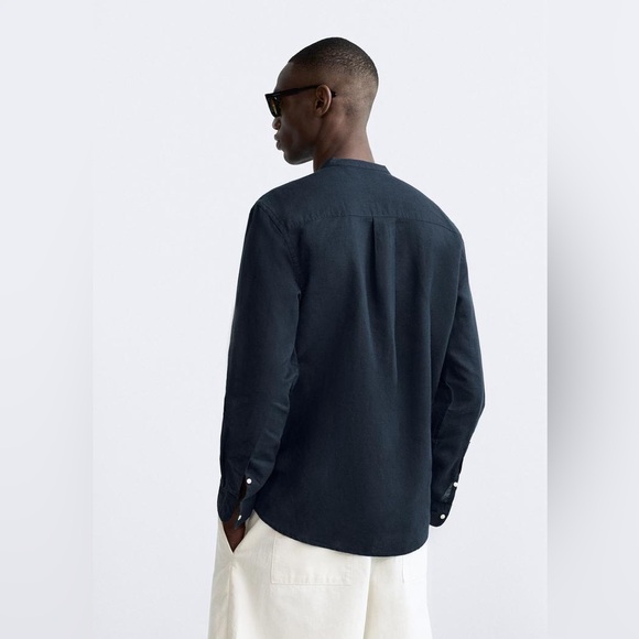 ZARA Linen Cotton Shirt BLACK XL. NWOT - Picture 2 of 5